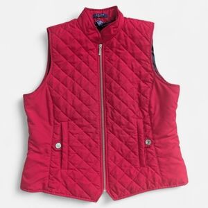 Chaps Red Quilted Puffer Vest Silver Snap Pockets Zipper L
